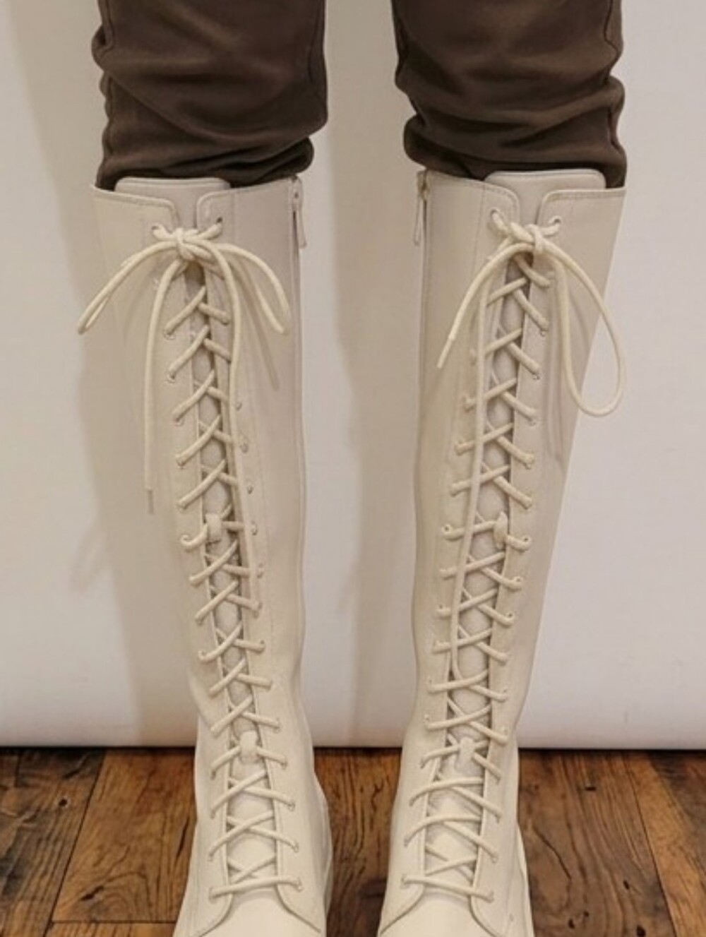 Sam Edelman Circus Tall Lace-Up Knee Boots in Light Cream